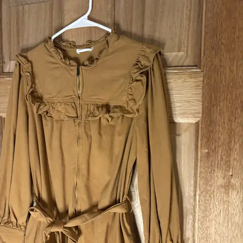 Storia  women’s brown Ruffle‎ Long Sleeve jumpsuit size L