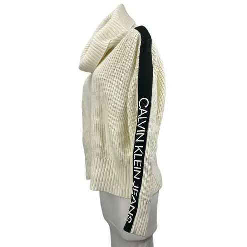Calvin Klein Jeans Cream Ribbed Knit Long Sleeve Cowl Neck Sweater Top Size L Size L