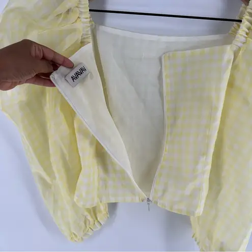 AVAVAV Firenze Sheer Gingham Puff Sleeve Top Feminine Prairie Lightweight Yellow Size L