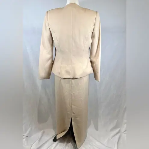 Vintage 90s Cachet 2 piece ivory crystal beaded jacket and dress set size 4P