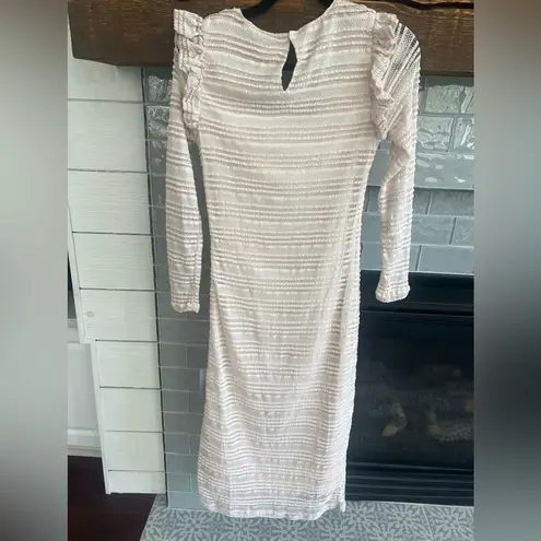 New NSR Beige Nordstrom Crochet Midi Dress Small Long Sleeve BOHO Lined