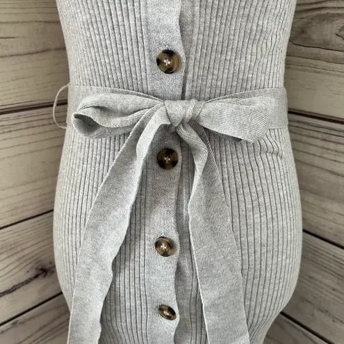 Pink Rose Light Heather Grey Button Down Ribbed Knit Sweater Tank Dress