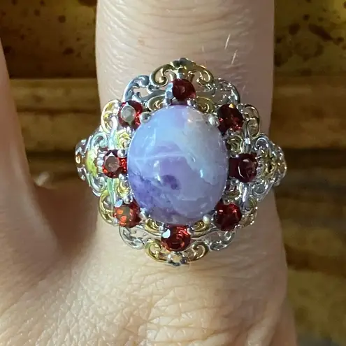 Tiffany Stone Red Garnet Sterling Silver Cocktail Ring Size 9 Purple