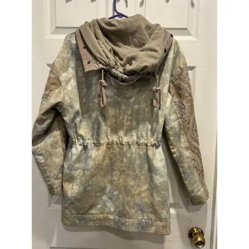 Free People  Parka/Anorak Tie Dye‎ Hooded Cowl Neck Embroidered XS Jacket