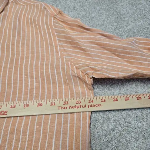 Flax Womens Men's Shirt Linen Button Down Orange Stripe Shirt Minimalist Sz M
