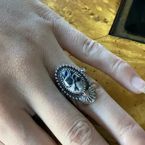 White Buffalo Sterling Silver Ring Size 8 Black