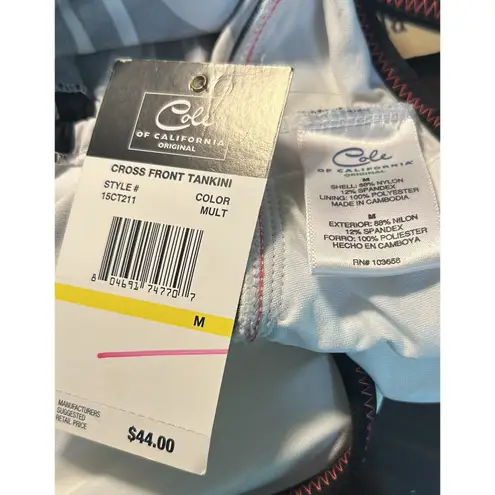 CLEARANCE Tankini Med NWT Cross Front Zebra Ruched w/ Ties Beach Pool Lake Vacay Black