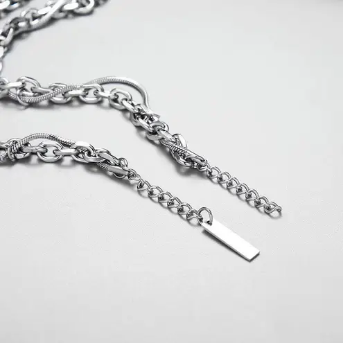 Double Layer Titanium Steel Link Chain Bracelet for Men Women,Punk Hip Hop Silver