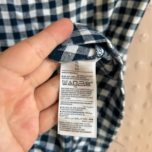 Old Navy  Square Neck Linen Blend Gingham Sleeveless Mini‎ Dress Sz XL Navy