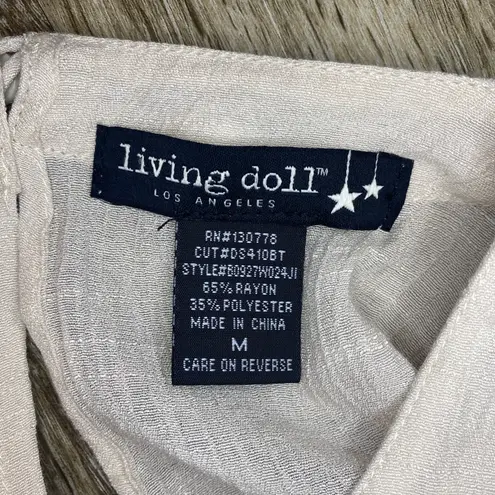 Living Doll Womens Cream Smocked Tank Top Blouse - M