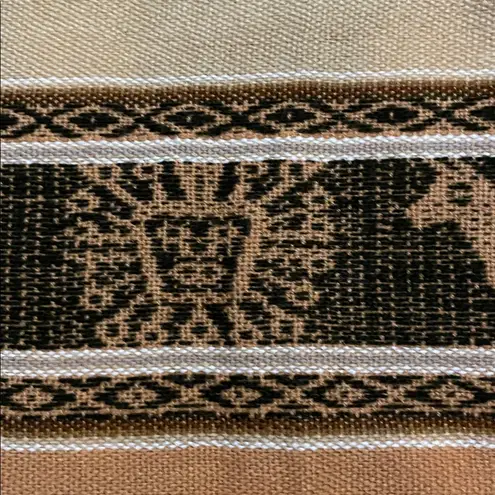 Handmade Brown Handwoven Peruvian Wool Wrap Shawl Andean Pattern 26x74