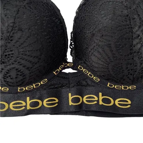 Bebe Womens Black  Logo Lace Underwire Padded Push Up Bra Size 34C​​​