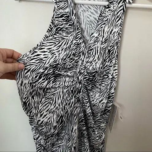 Free People  Tank Top Buttons Zebra Collar Black White Animal Print Coco Casual thumbnail 4