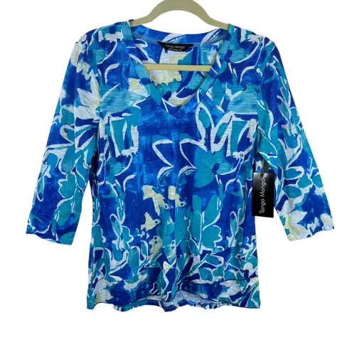 Tango Mango NWT Floral Blue Blouse Medium