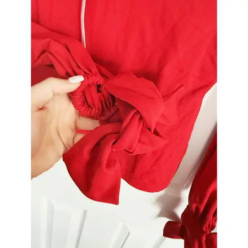 Susana Monaco NWT V-Neck Top Tie Sleeves Small Red Cherry Sexy Romantic Fall