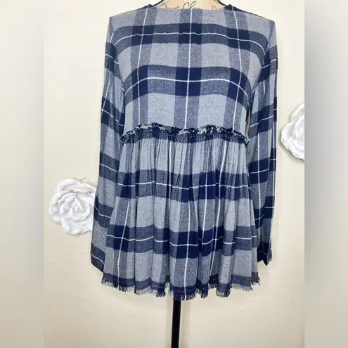 Philosophy Grey Navy & White Plaid Flannel Blouse Size Extra Small