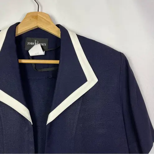 Vintage John Roberts Blue Cropped White Trim Short Sleeve Blazer 14