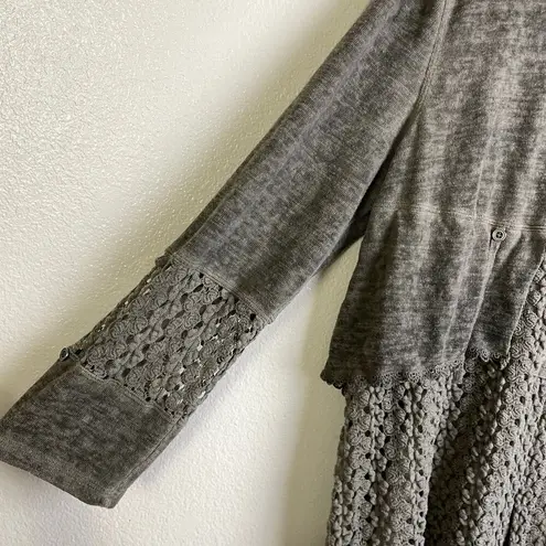 Ali Miles Top Gray Button Up Layered Crochet Shirt Sheer Knit Womens Large