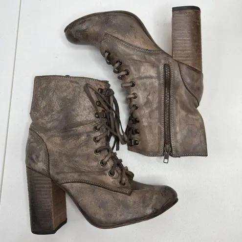 Freebird by Steven Size 9 Holis Boots Leather Heeled Zip Lace Up Brown Women's
