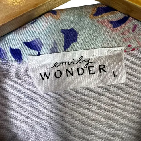 Emily Wonder Abstract Denim Jacket Womens L Pastel Pink Eclectic Whimsy Quirky Size L - Image 5