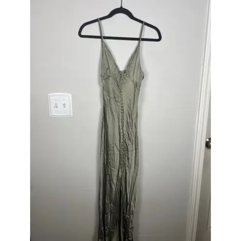 Shona joy La Lune Bias Cut Midi Dress Size 6 Sage Satin Button Front Silky Forma