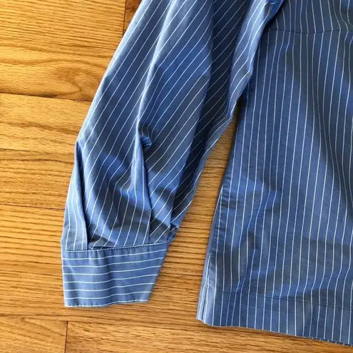 Marled Blouse Long Sleeved Blue & White Stripes Balloon Sleeves XL