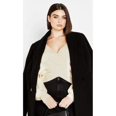 City Chic NWT Oaklyn Sweater XL (US 22) Cream Ribbed Knit Surplice Wrap Comfy