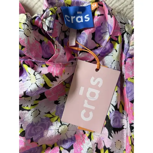 NWT Cras Lilicras Dress Daisy Floral Puff Sleeves Pink Purple Midi Copenhagen