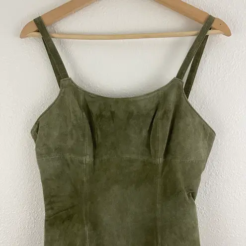 ARTURO Vintage 90s Army Green Suede Leather Grunge Asymmetrical Hem Mini Dress