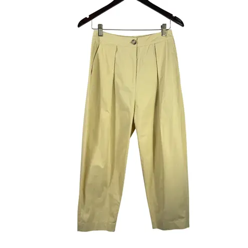 Love, Bonito & REA Cropped Cotton Pleated Pants Butter Yellow Wide Leg US 6