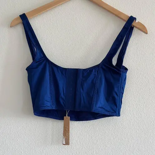 SKIMS Stretch Satin Corset in Neptune, Size Small