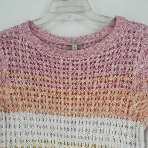 Talbots  Open Knit Sweater Rainbow Stripe Pullover Long Sleeve Cotton Size MP
