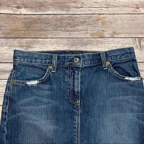 J.Crew  Medium Wash Distressed Cut Off Denim Jean Skirt Paint Splatter 27 Cotton