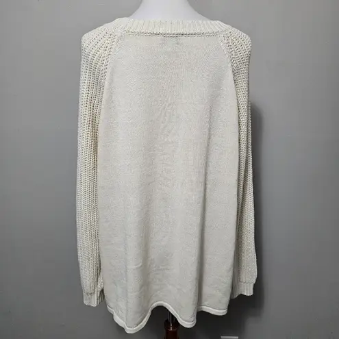 Denim & Co  Natural Shaker Stitch Crewneck Long Sleeve Sweater Size XL