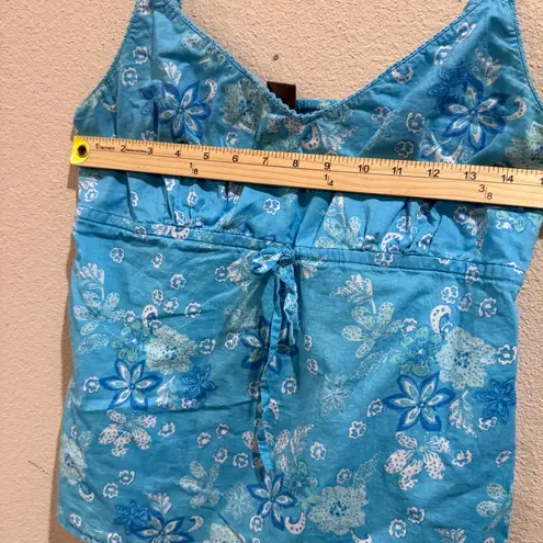 TU Women's Blue Floral Print Cami Top Size 14 Cotton Tie Front Smocked Back