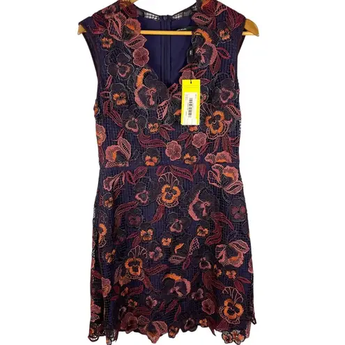 Karen Millen Purple Floral Intracate Laced Dress Lined Size 8