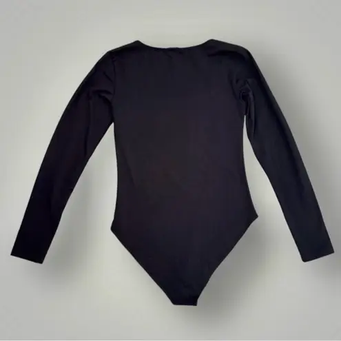 MANGOPOP NWOT Women's Black Long Sleeve Square Neck Snap Closure Sexy Bodysuit Size S