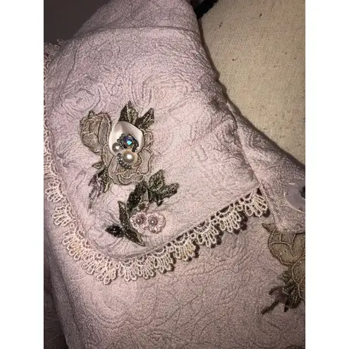 Fille Clair Pink Floral Jacquard Embroidered Jacket Size S Lace Trim Grannycore