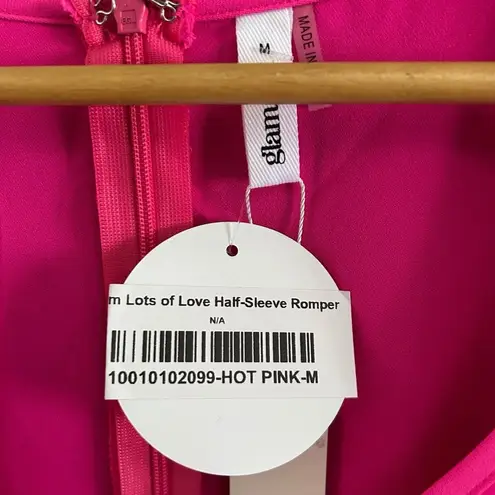 Glam Boutique Style Women’s Hot Pink Lots of Love Half-Sleeve Romper Zip Shorts