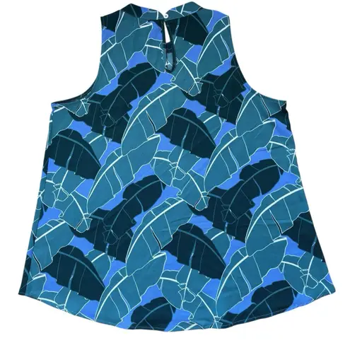 Mud Pie Sleeveless Blouse Leaf Print Flowy Green Blue Size Large Tropical Tunic