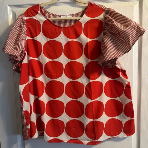CES FEMME Contrast Polka Dot Blouse Top in Burnt Orange Size 3X New w/o Tag