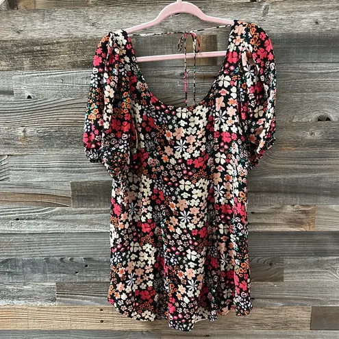 Free People  Floral Puff Sleeve Button Front Mini Dress/Tunic Size Medium