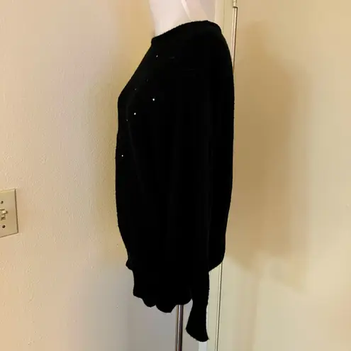 VINTAGE BONITA BLACK SILVER RHINESTONE EMBELLI SHED KNIT SWEATER SZ S