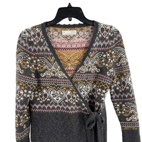 Odd Molly Gray Boho Wrap Front Long Sleeve Cardigan Wool Sweater Size 1 / Small