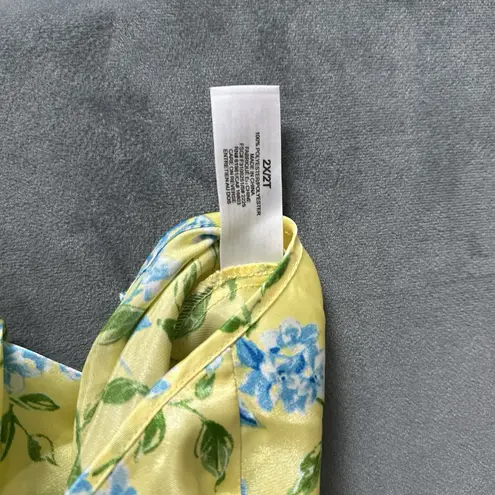 Vintage Satin Slip Dress Plus Size 2X Floral Yellow Blue Nightgown Chemise Avon