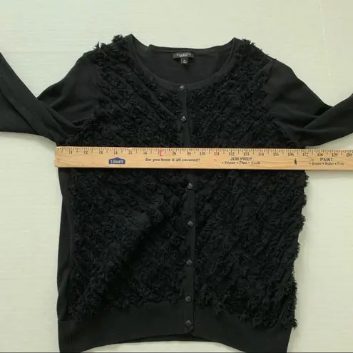 Talbots  M Black Ruffle Trim Cardigan 3/4 Sleeve