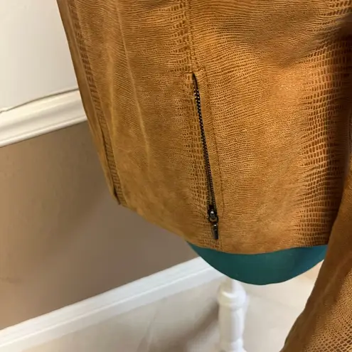 Valerie Stevens Genuine Leather Moto Jacket – Cognac Brown Snake Print – Size S