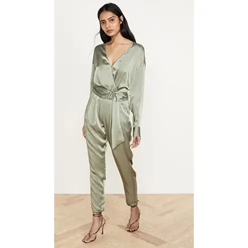 Ramy Brook NWT Women's Green Long Sleeve V-Neck Belted Crosby Jumpsuit Size 6