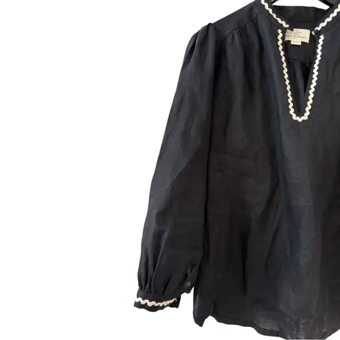 Trovata Birds of Paradise Women’s Small Bailey Linen Blouse Black Long Sleeve