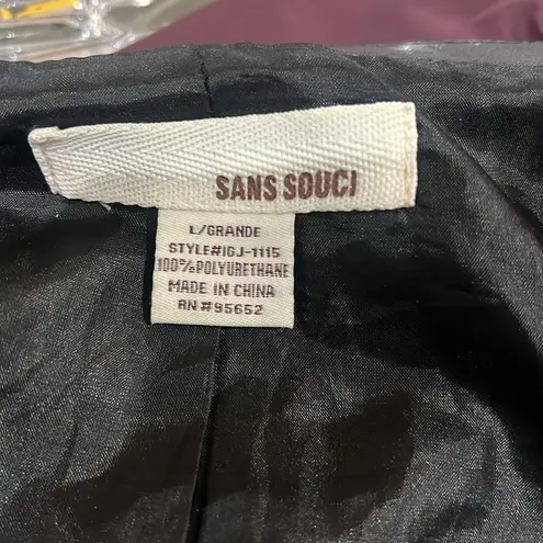 Sans Souci Black Faux Leather Lightweight Jacket with Green Sleeves